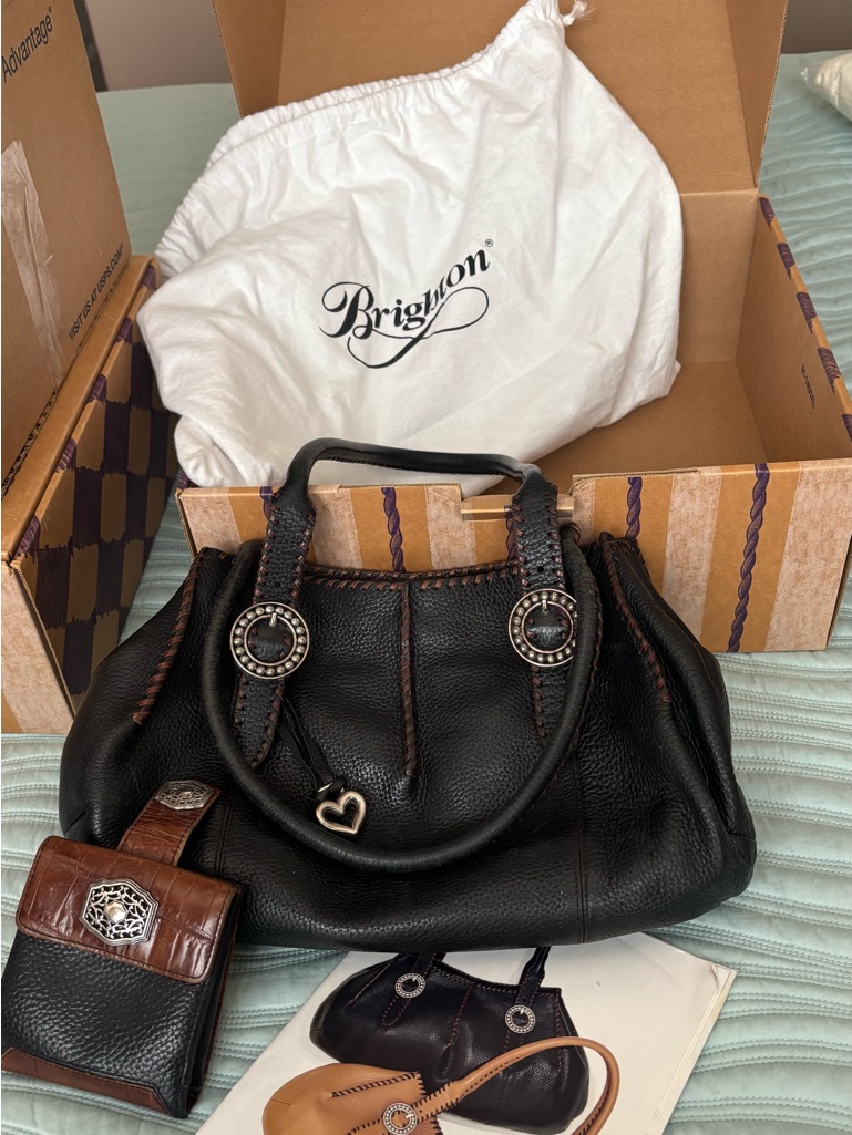 Brighton Rayann Black Leather Hobo And Wallet Set